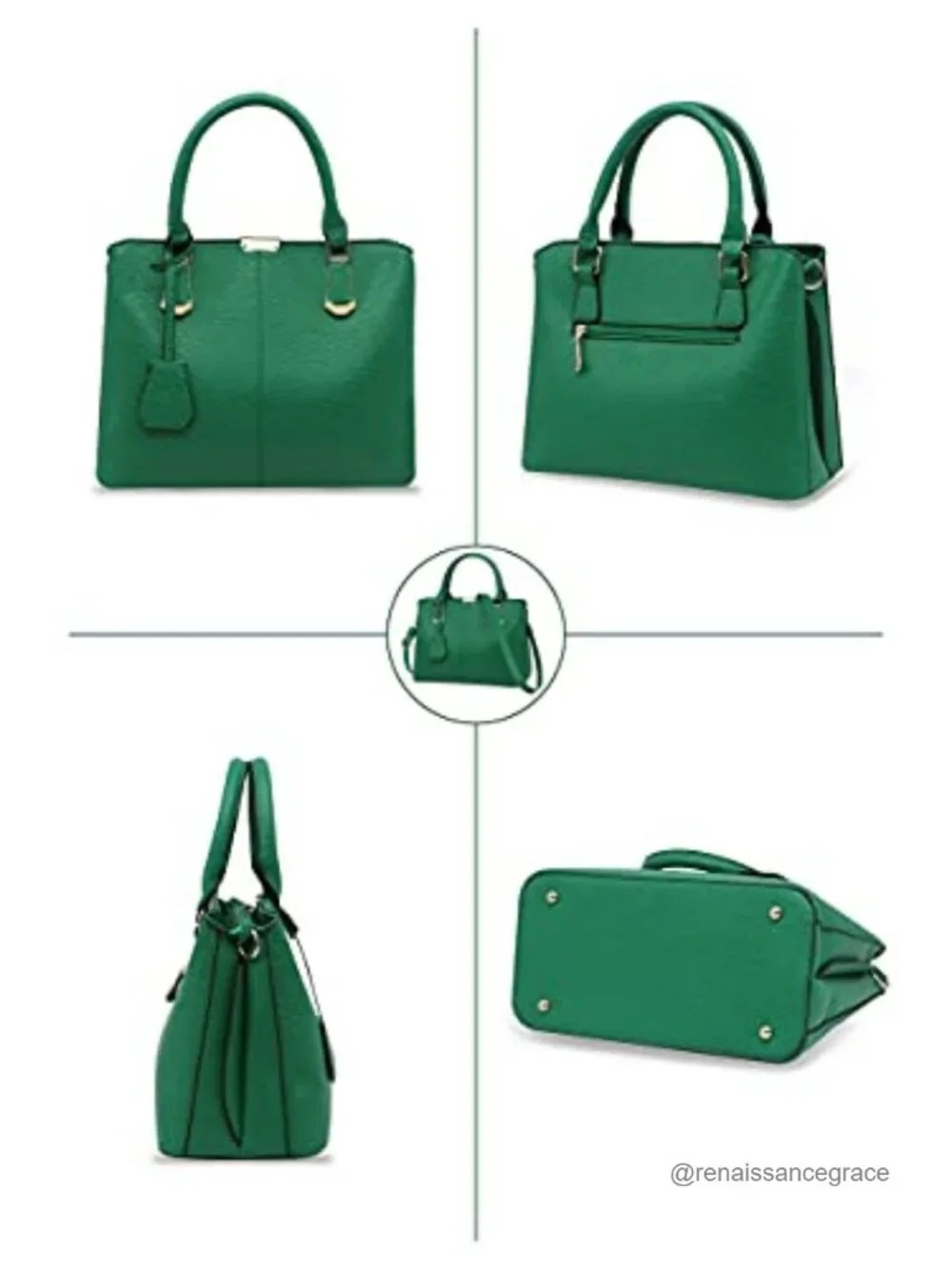 Faux Leather Satchel Shoulder Tote Handbag with Gold Hardware